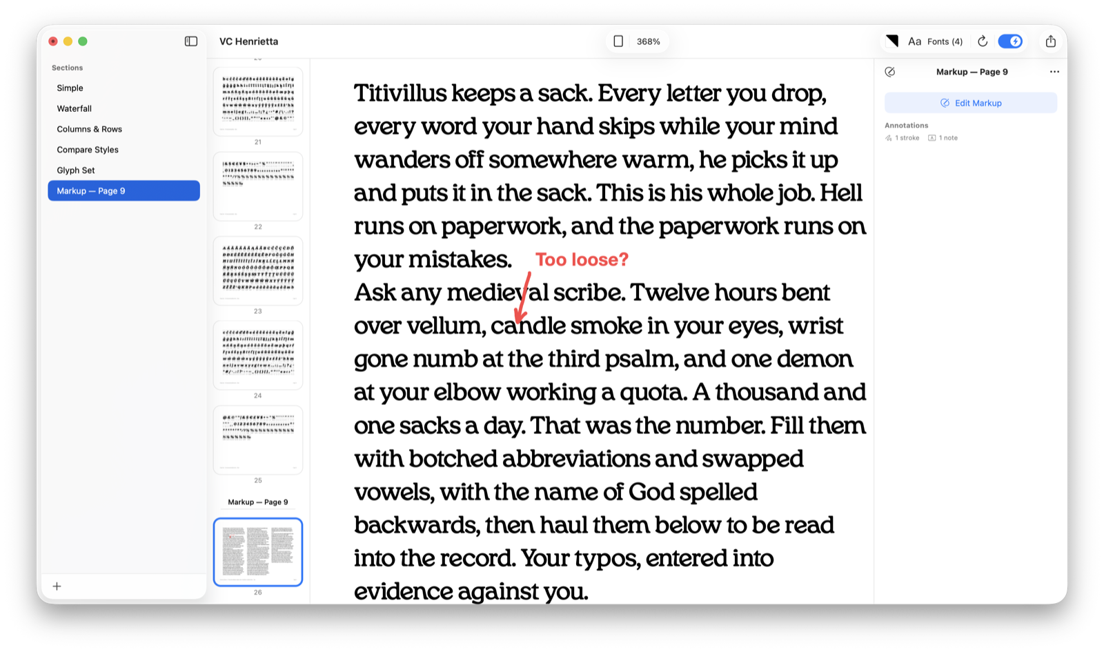 A Markup section: annotations over a frozen proof page