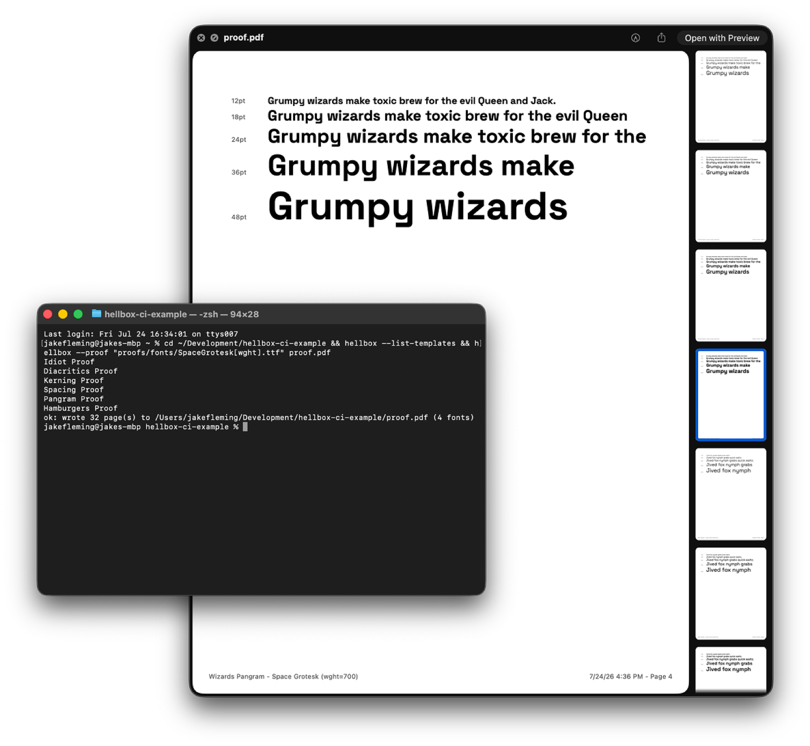 hellbox --proof renders a variable font’s named instances straight to a finished PDF
