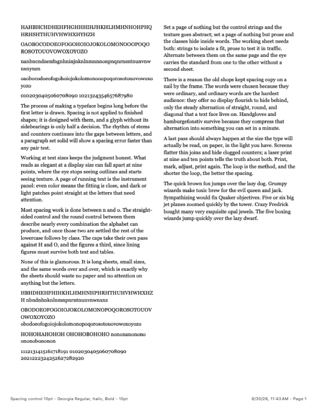 First page of Spacing & Kerning Worksheets