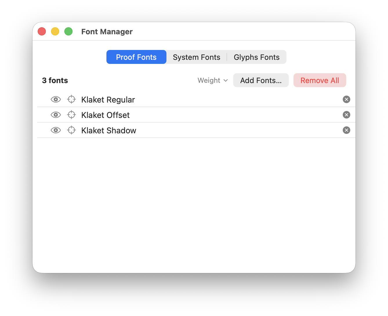 The individual layer files added to the Font Manager
