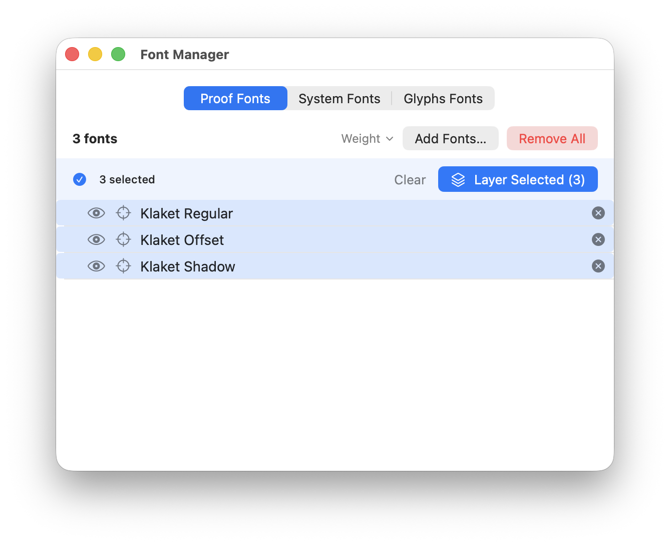 Selecting the layer files and grouping them into one layered font